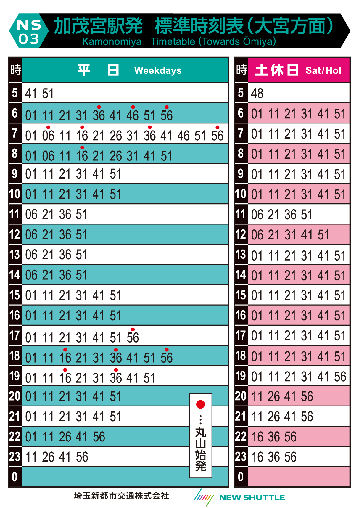加茂宮駅発 標準時刻表（大宮方面）