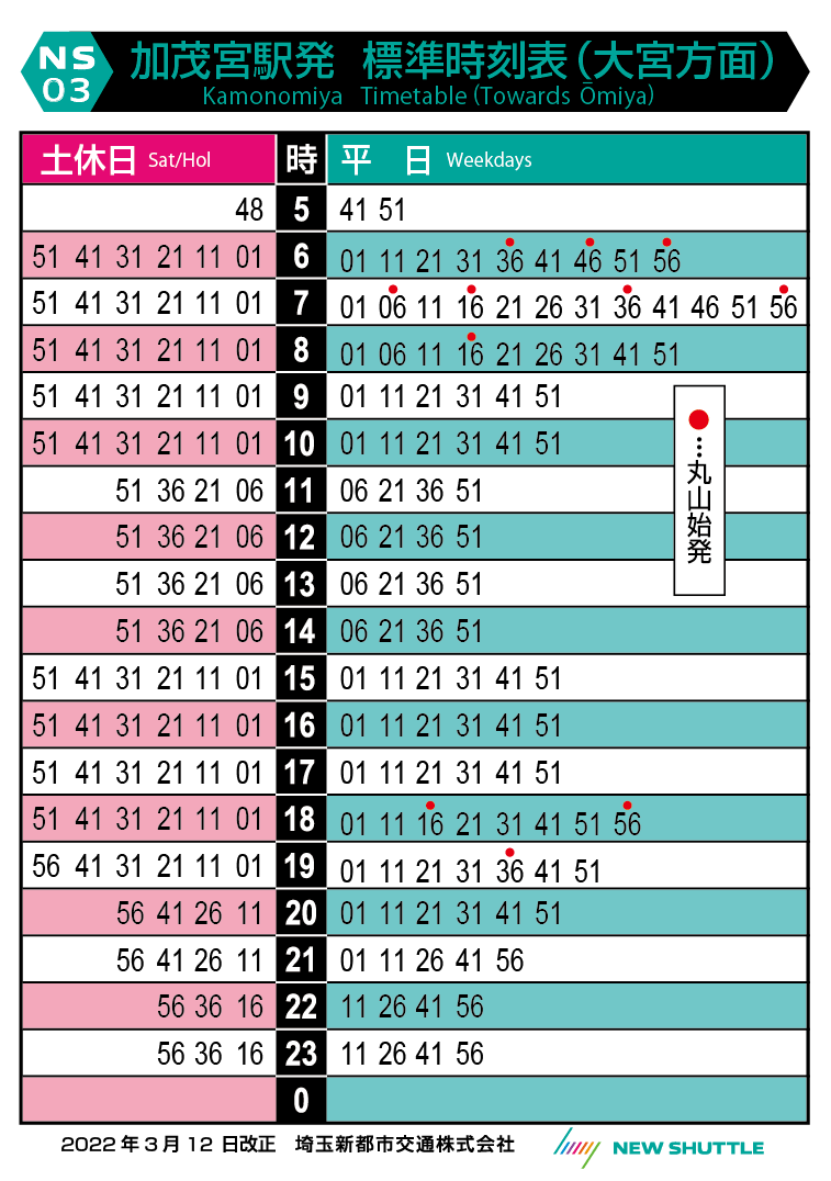 加茂宮駅発 標準時刻表（大宮方面）
