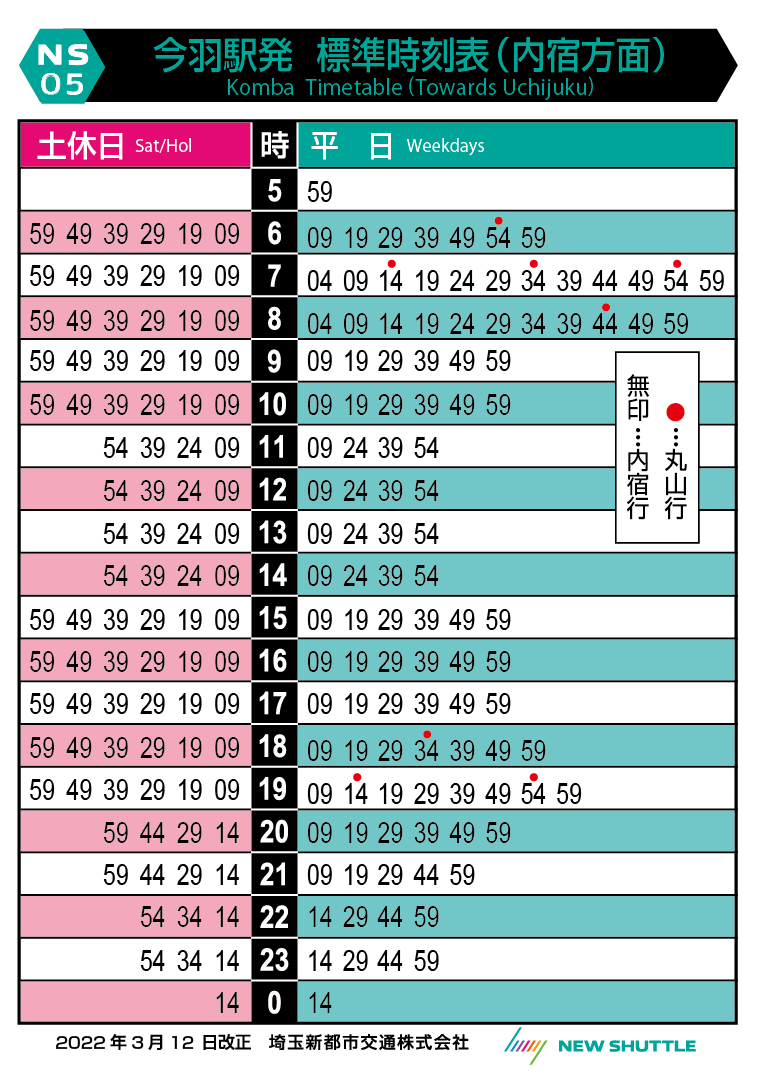 今羽駅発 標準時刻表（内宿方面）